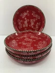 (4) 8" Temptations By Tara Red Floral Lace Lunch Plates Dishes More. Fixed Price $40.00.