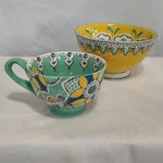 Set Anthropologie Elka Ayaka Footed Cereal Bowl + Twisted Handle Mug Yellow Aqua. Fixed Price $36.50.