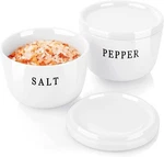 Set Of 2 Ceramic Salt And Pepper 10 Oz Bowls Container With Lids, White. Fixed Price $15.95.