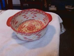 Temp-tations 2-HANDLED Round Bowl "old World" 1.0 Qt Red Cream. Fixed Price $14.00.