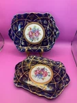 Vintage Formalities By Baum Bros Set Of 2 Cobalt Blue & Gold Two Handled Tray. Fixed Price $14.99.