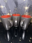 Better Homes & Gardens Coffee Mugs Set 3 Black Red Stoneware Modern Square. Fixed Price $10.00.