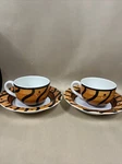Set Of 4 Pier 1 Hand Painted Italy Orange Black Soup Bowls & Extra Big Mugs. Fixed Price $36.00.