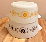 Vintage Pyrex Cinderella Round Casserole Bowls 1.5 Qt 474-B; 2.5 475-B. Fixed Price $41.00.