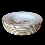 John Edwards Wind Flower Transferware Rim Soup Bowl Set Of 7. Fixed Price $210.00.