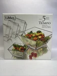 Libbey Tempo 5 Piece Glass Serving Set: 1 And 4 Bowls. Fixed Price $30.80.