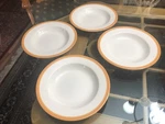 4 Homer Laughlin Cream W/orange Stripe Individual Pasta Bowls 11 Inch Diameter. Fixed Price $39.99.