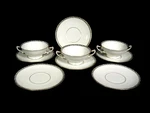 H&c Selb Bavaria Heinrich Christine 508, 3 Footed Cream Soup Bowls, 6 Saucers. Fixed Price $282.00.