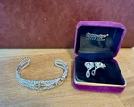 Crumrine Vintage Western Silver & Gold Star Bracelet Earrings Set W/ Box - Usa. Fixed Price $54.99.