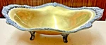 Vintage Footed Bowl Ornate Metal Brass & Silver Tone W/pewter Rim 14X10" Heavy. Fixed Price $39.00.