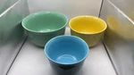 Vintage Nesting Ceramic 3 Mixing Set Multicolor Bowls(green,yellow,blue). Fixed Price $69.99.