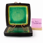 Gibson GID375 Black Brown Edge Green Crackle Ceramic Square Dinner Plates Set 4. Fixed Price $42.49.