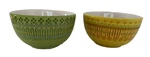 Clay Art Lotsa Dots Hand Painted Bowls One Green, Yellow. Fun Design Pattern. Fixed Price $12.00.