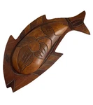 Vintage Hand Carved Wood Carving Old Fish Serving Tray Bowl Exotic Dish With Lid. Fixed Price $31.20.