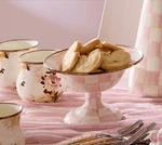 Mackenzie Childs Rosy Check Pink Compote Bowl 10 Oz. 7.5" Dia. New Box!. Fixed Price $115.00.