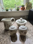 Pfaltzgraff Naturewood Creamer, Sugar Bowl Lid, Salt Pepper Set Botanical. Fixed Price $24.00.