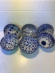 6 Signature Housewares Bowls Cobalt Blue/white Tie-dye Printed Stoneware. Fixed Price $48.00.