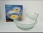 Vintage Pasari Glass 3 Pc Chip Dip Set Clear Sunflower Pattern New. Fixed Price $19.99.