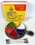 Vintage Hostess Snack Set Six Melamine Trays Cocktail Forks Hang From Center. Fixed Price $59.98.