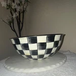 Mackenzie-childs Ceramic Checkered Round Bowl Black White Printed Backstamp. Fixed Price $99.99.