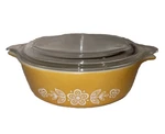 Pyrex Pint Casserole Dish W/ Clear Lid 470 & 471 Butterfly Gold Ovenware Vtg. Fixed Price $21.25.