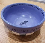 Our Name Is Mud Goddess Ceramic Cereal Bowl Purple Striped Inspirational Safe. Fixed Price $24.99.