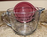 Anchor Hocking 2 Qt 8 Cup Glass Batter Mixing Bowl W/ Red Lid. Fixed Price $27.95.