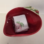 Temptations Tara 2 Qt Figural Strawberry Bowl 855456 W/ Embroidered Napkin. Fixed Price $23.70.