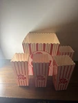 Dayton Hudson 1989 Striped Plastic Popcorn Bowl Set, Red & White, 5-PIECE. Fixed Price $29.90.