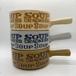 (3) Vintage Stackable 1970S Apex Stoneware Soup Crackers Handled Bowls. Fixed Price $34.99.