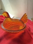 This Vintage Indiana Glass Amber Hen On Beaded Nest Candy Dish.. Fixed Price $75.00.