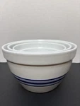 3 Crate & Barrel Heavy Duty Mixing Nesting Bowls White Blue Stripes Ceramic Euc. Fixed Price $55.00.
