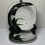 Sango Quadrille 5101 Black Lilies Soup Bowl & 2 Salad Plates Semi Porcelain. Fixed Price $26.99.