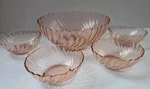 Vintage Arcoroc Pink Swirl Rosaline Glass Small Bowls Set Of 4 And 1 Large. Fixed Price $32.99.