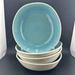 Anthropologie Aqua Teal Cream Cereal & Soup Bowls Set Of 4 Ceramic Portugal Euc. Fixed Price $47.47.