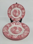 4 Vtg Atq Enoch Wood's Ware English Scenery Rimmed Pink Soup Bowls 7.5. Fixed Price $50.00.