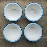 4 Hearth & Hand Magnolia Porcelain Enamel Round Salad Bowls Set Black Blue Trim. Fixed Price $34.95.