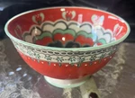 Anthropologie X Elka Ayaka Footed Pedestal Red Teal Floral Cereal Serving Bowl. Fixed Price $14.99.