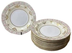 11 Lenox Monogrammed Gold Encrusted Rose Floral Antique Set Flat Soup Bowls. Fixed Price $250.00.