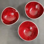 Simply Designz 3 Organic Snack Nut Bowls Ruby Red Enamel On Aluminum India Made. Fixed Price $19.89.