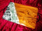 Green - Italian Olive Wood & Resin Art Charcuterie Board With Handles. Fixed Price $48.95.