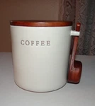 Hearth & Hand Magnolia Stoneware Coffee Canister W/ Wood Lid Spoon Farmhouse. Fixed Price $25.00.
