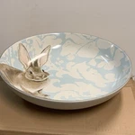 Williams Sonoma Damask Easter Bunny Serving Bowl 13" Diam 3-QT. Cap. Fixed Price $69.95.