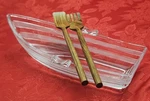 Godinger Crystal 15" Row Boat Salad Serving Bowl Wood Utensils. Fixed Price $30.00.