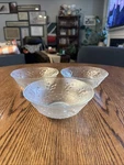 Anchor Hocking Amanda Textured Glass Salad Bowls Leaves Dots Set Of 3. Fixed Price $14.99.