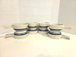 Set Of 8 Vintage Mccoy Usa 7050 Gray/blue Stripe Soup Chili Bowl Crock W/handle. Fixed Price $35.00.