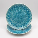 Peacock By Roscher & Aqua Blue Crackle Glaze Stoneware Salad Plates Set Of 2. Fixed Price $28.47.