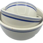 Vintage Retired Ralph Lauren Cafe Stripe Blue Stoneware 3 Piece Mixing Bowl Set. Fixed Price $95.00.