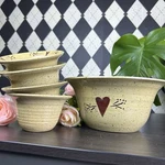 Studio Pottery Mixing Set 9 Serving Four Primitive Farmhouse. Fixed Price $130.00.