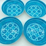 Set Of 4 Better Homes & Gardens Melamine Cereal Bowl Geometric Turquoise. Fixed Price $18.95.